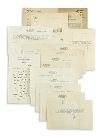 MENCKEN, H.L. Archive of 65 items Signed, Inscribed, or Inscribed and Signed, HLM or M, to Anne Duffy, her daughter Sara, or her mo